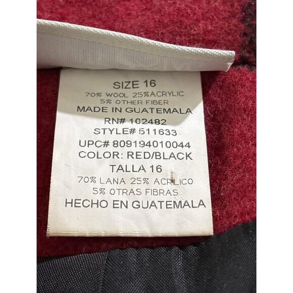 White Stag Jacket Women's Size16 Red/Black Buffalo Plaid Full Zip Wool Blend - Picture 3 of 9